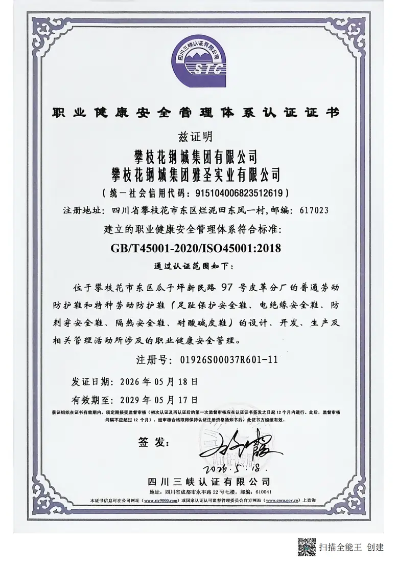 职业健康安全管理体系证书2